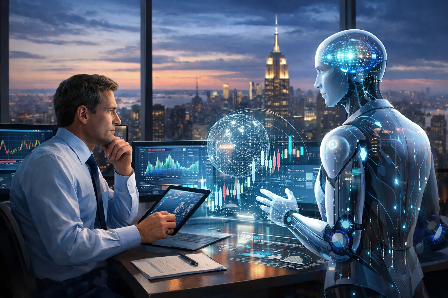 Conceptual image of AI assisting portfolio managers